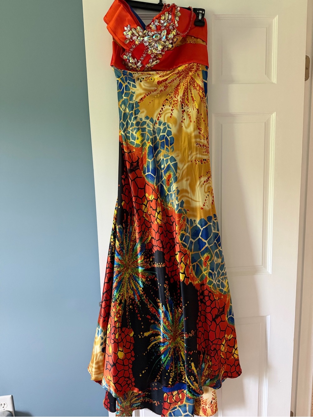 Tony Bowls Royal Blue Dress with Coral Strap Detail